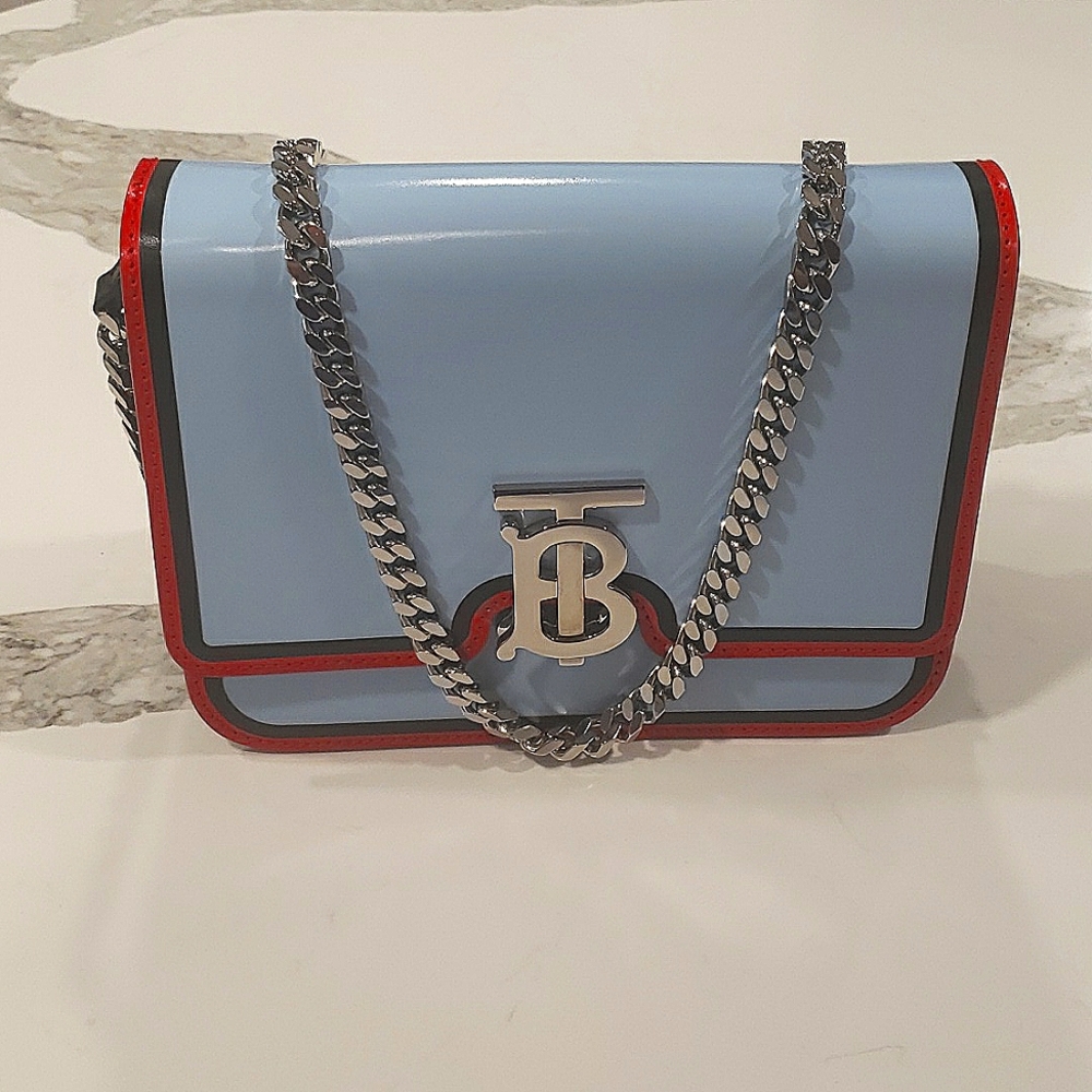 SOLDThomas Burberry TB SS2019 Runway handbag w/ silver hardware handpainted trim